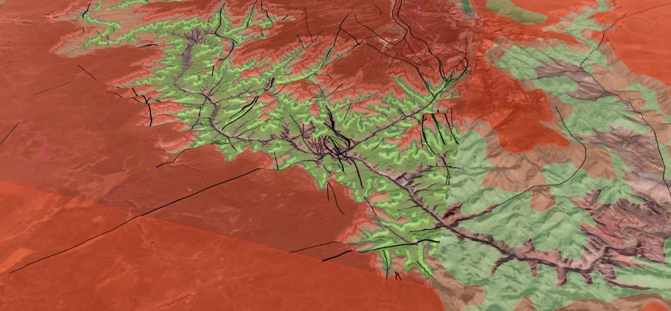 The Grand Canyon: satellite imagery with Macrostrat's geologic map over it