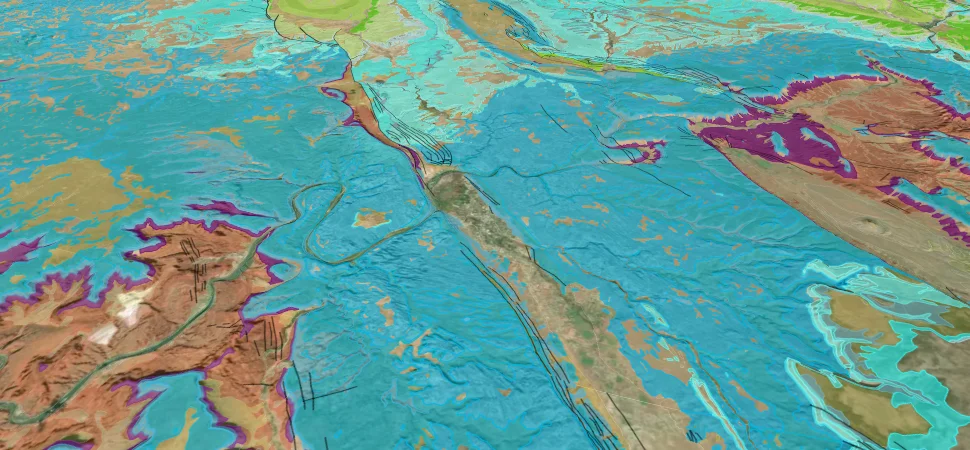 Canyonlands and the Paradox Basin: satellite imagery with Macrostrat's geologic map over it